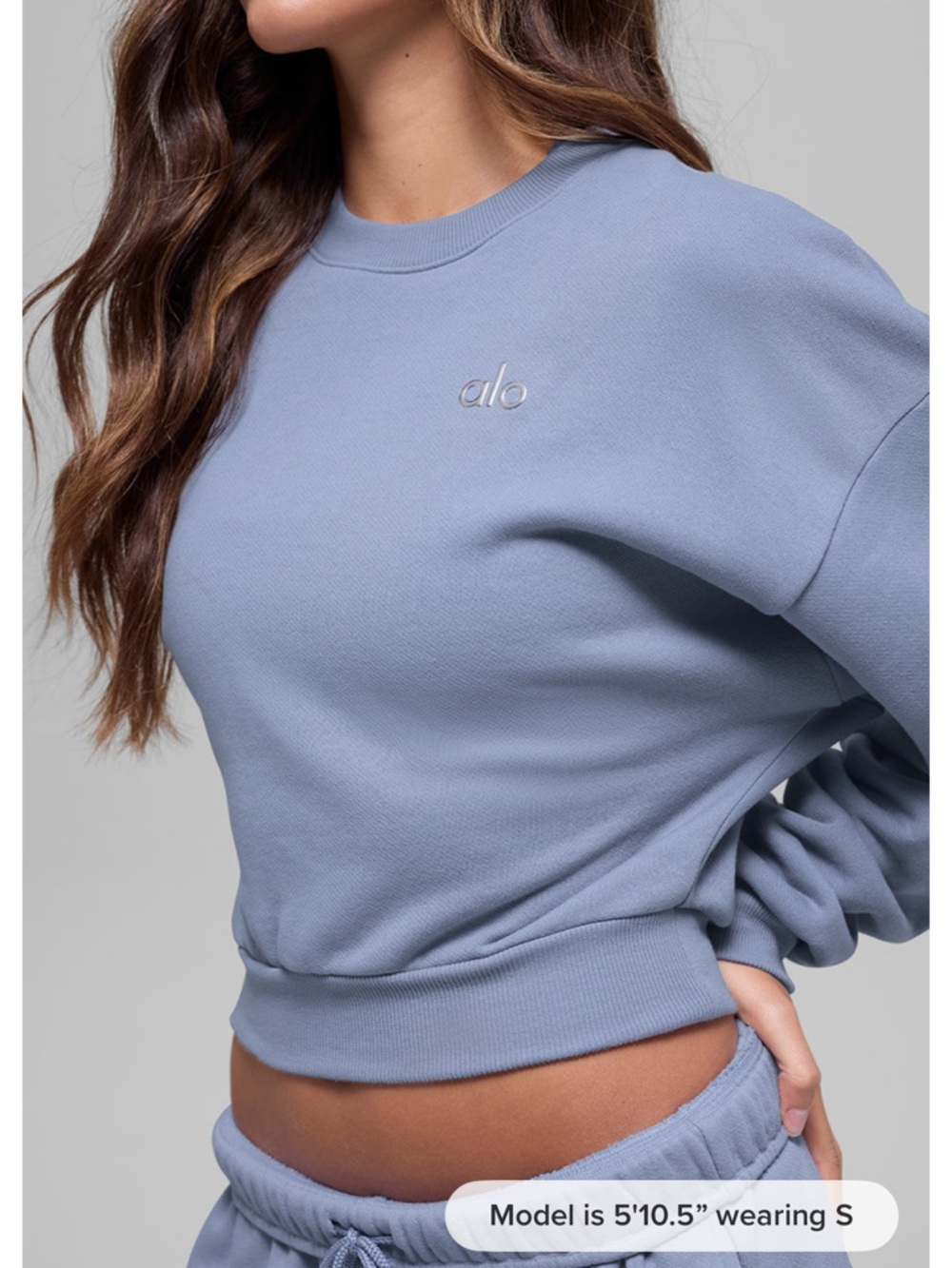 ALO Yoga Blue Cropped Crewneck Sweatshirt